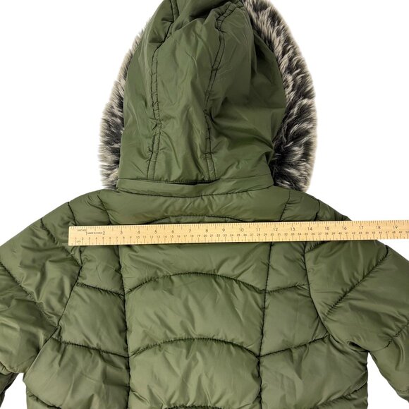 Green Winter Coat Puffer Jacket Faux Fur Removable Hood Sz 1X (Fits Like Large) - Picture 12 of 15